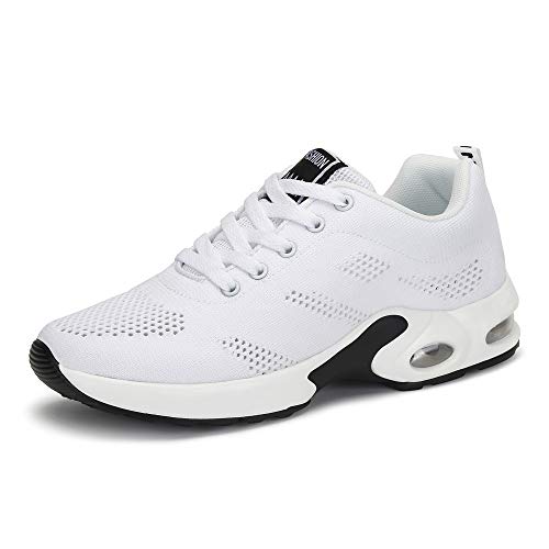 Zapatillas Deportivas de Mujer Air Cordones Zapatillas de Running Fitness Sneakers 4cm Negro Rojo Rosado Púrpura Blanco Blanco 37