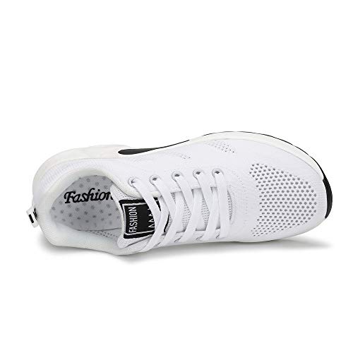 Zapatillas Deportivas de Mujer Air Cordones Zapatillas de Running Fitness Sneakers 4cm Negro Rojo Rosado Púrpura Blanco Blanco 37