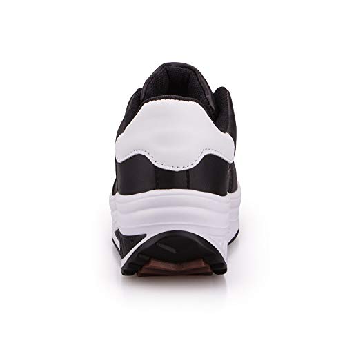 Zapatillas Deportivas Mujer Calzado Deportivo para Adelgazar y Elásticas Zapatos de Plataforma de Cuña de Fitness Zapatos Casuales Zapatillas de Andar Antideslizantes Portátiles Blanco Negro, 38 EU