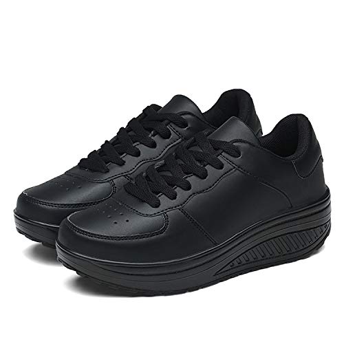 Zapatillas Deportivas Mujer Calzado Deportivo para Adelgazar y Elásticas Zapatos de Plataforma de Cuña de Fitness Zapatos Casuales Zapatillas de Andar Antideslizantes Portátiles Cómodas Negro, 38 EU