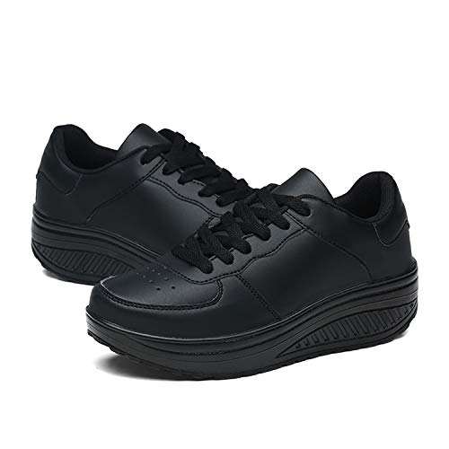 Zapatillas Deportivas Mujer Calzado Deportivo para Adelgazar y Elásticas Zapatos de Plataforma de Cuña de Fitness Zapatos Casuales Zapatillas de Andar Antideslizantes Portátiles Cómodas Negro, 38 EU