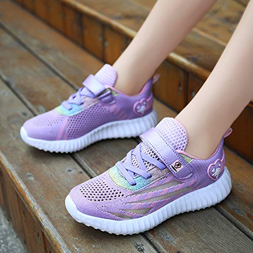 Zapatillas Deportivas Unisex para Niños Zapatillas de Tenis Correr Transpirables para Niñas Zapatillas Ligeras Gimnasio Running Caminando Trotar Morado Talla 36 EU