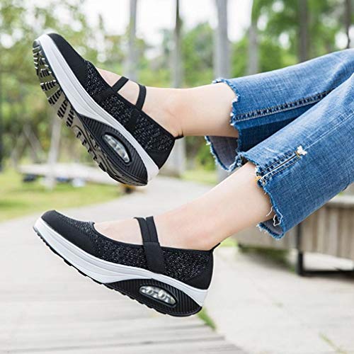 Zapatillas para Mujer Deportivo Verano Plataforma Cuña Merceditas 2018 Moda PAOLIAN Zapatos Casual Talla Grande Señora Calzado Trabajo Dama con Atado al Tobillo Tela Cómodos