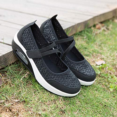 Zapatillas para Mujer Deportivo Verano Plataforma Cuña Merceditas 2018 Moda PAOLIAN Zapatos Casual Talla Grande Señora Calzado Trabajo Dama con Atado al Tobillo Tela Cómodos