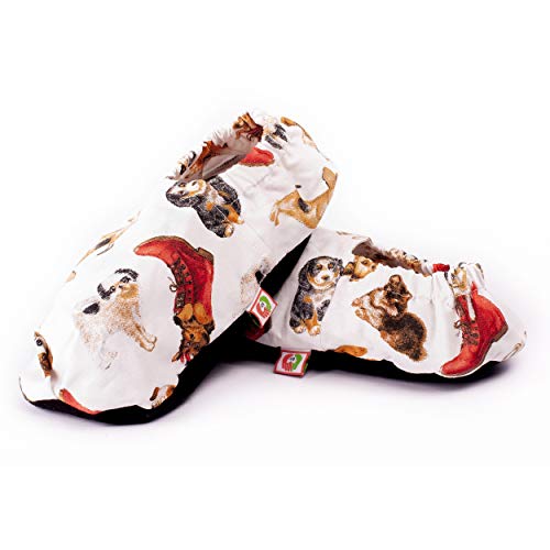 Zapatillas Térmicas de Semillas - Pantuflas Calientapiés Calentar en Microondas (Talla Única) - Bolsa de Calor para Pies Fríos con Funda Lavable, Tela de Algodón 100% y Olor a Lavanda (Perritos)