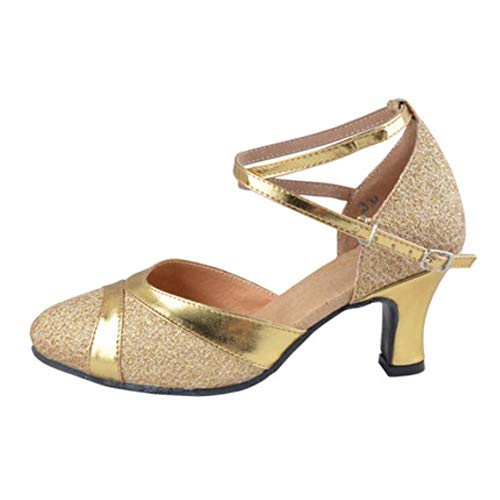 Zapatos de Baile del Tango de la Sandalia del talón de la Bomba Mujer Sandalias de la Boda Zapatos de tacón Mujer Latina Danza,Oro,37
