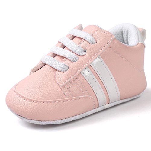 Zapatos De Bebé Zapatillas Deportivas para bebés recién Nacidos Primeros Pasos Calzado Deportivo de Cuero Antideslizante Suave para niños niñas pequeños Infantiles (Rosa, Tamaño:3-6Mes)