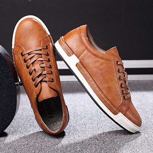 Zapatos de Cordones para Hombre Conducción Zapatillas Cuero Casual Shoes Attività Commerciale Sneakers Negro Gris Marrón Amarillo 38-48 Amarillo 48