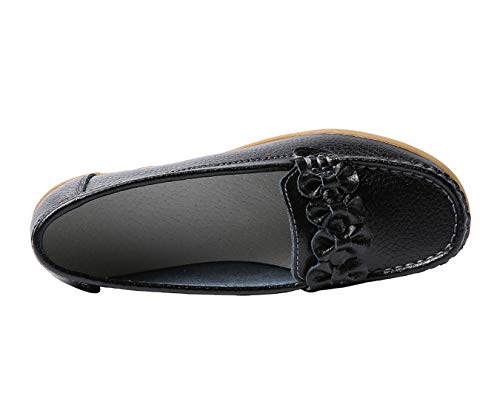 Zapatos de Cuero Cuña para Mujer Mocassins Planos Loafers Antideslizante Otoño Invierno Casual Derby,Negro,EU37