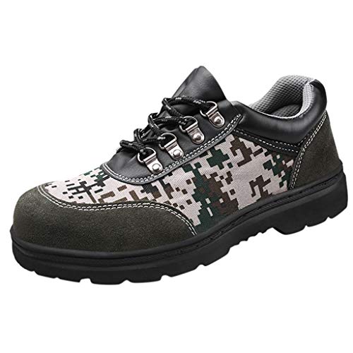 Zapatos de Seguridad Camuflaje Militar Hombre Zapatillas Personalidad Comodos Calzado de Trabajo y Deportiva con Puntera de Acero Prevención de Pinchazos Yvelands(41)