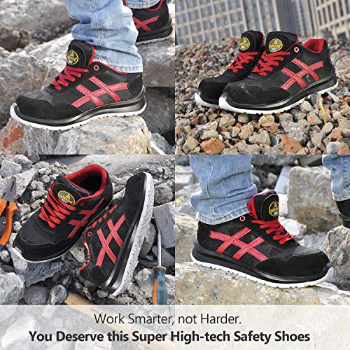 Zapatos de Seguridad Deportivos Ultra-Ligeros - SAFETOE 7329 Calzado de Seguridad Hombre Trabaja con Tus Pies Bien Protegidos (Talla 42, Negro)