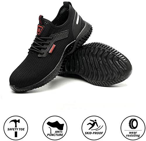 Zapatos de Seguridad Hombres con Puntera de Acero Hombre Mujer Transpirables Zapatillas de Senderismo Deportivas Antideslizante Unisex 45