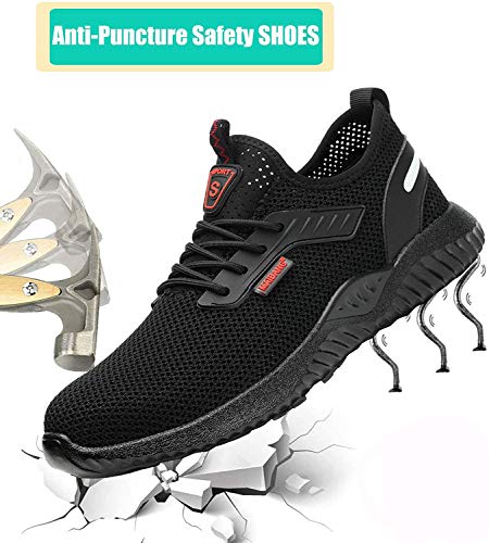 Zapatos de Seguridad Hombres con Puntera de Acero Hombre Mujer Transpirables Zapatillas de Senderismo Deportivas Antideslizante Unisex 45