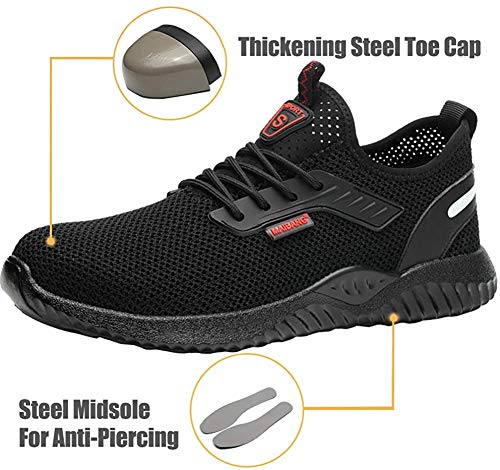 Zapatos de Seguridad Hombres con Puntera de Acero Hombre Mujer Transpirables Zapatillas de Senderismo Deportivas Antideslizante Unisex 45