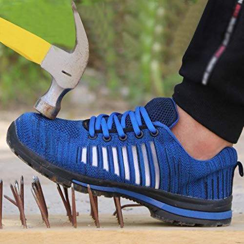 Zapatos de Seguridad para Hombre con Puntera de Acero Zapatillas de Seguridad Trabajo Calzado de Industrial y Deportiva Ligeros Comodos Transpirable Antideslizante(Azul,39)