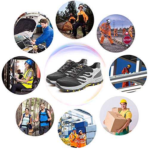 Zapatos de Seguridad para Hombre Zapatillas Zapatos de Mujer Seguridad de Acero Ligeras Calzado de Trabajo para Comodas Unisex Zapatos de Industria y Construcción Gris 38