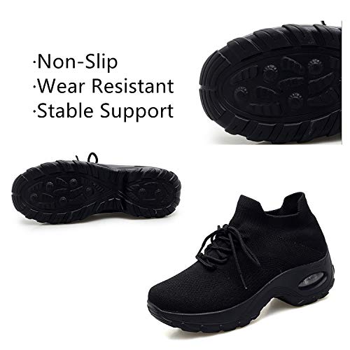 Zapatos Deporte Mujer Zapatillas Deportivas Correr Gimnasio Casual Zapatos para Caminar Mesh Running Transpirable Aumentar Más Altos Sneakers Negro Gris Morado Rojo 35-43 Negro 40