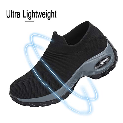 Zapatos Deporte Mujer Zapatillas Deportivas Correr Mesh Calzado de Caminar Trabajo Bambas Running Negro1, Gr.35 EU