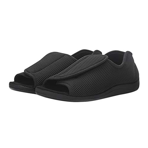 Zapatos diabéticos Ajustables, Unisex, de Malla de Verano, Planos, Ajustables, ortopédicos, para Oedema Hinchable y pie, Anchos y Abiertos, Color Negro-46EU
