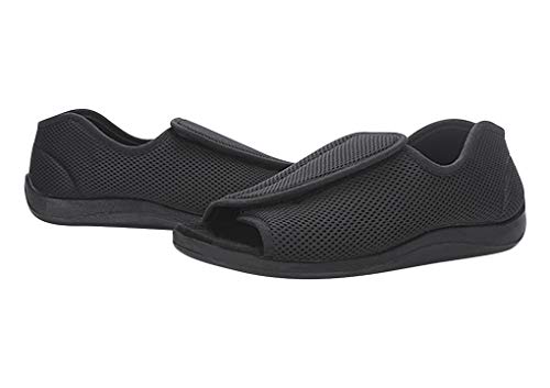 Zapatos diabéticos Ajustables, Unisex, de Malla de Verano, Planos, Ajustables, ortopédicos, para Oedema Hinchable y pie, Anchos y Abiertos, Color Negro-46EU