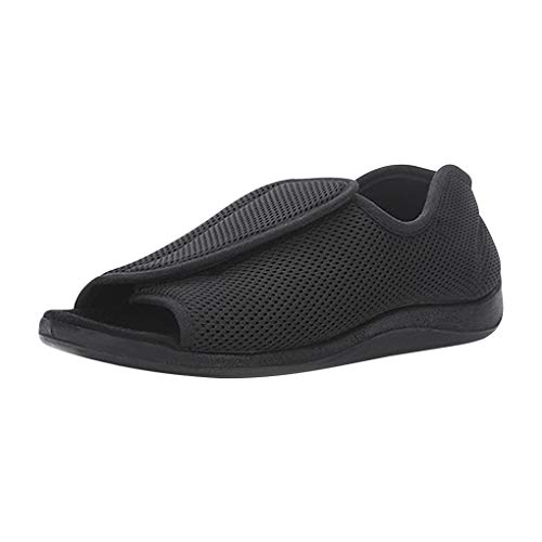 Zapatos diabéticos Ajustables, Unisex, de Malla de Verano, Planos, Ajustables, ortopédicos, para Oedema Hinchable y pie, Anchos y Abiertos, Color Negro-46EU