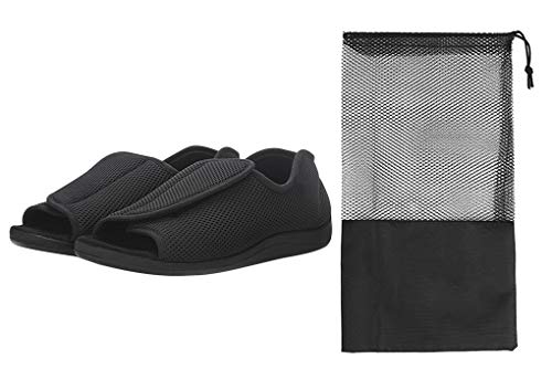 Zapatos diabéticos Ajustables, Unisex, de Malla de Verano, Planos, Ajustables, ortopédicos, para Oedema Hinchable y pie, Anchos y Abiertos, Color Negro-46EU