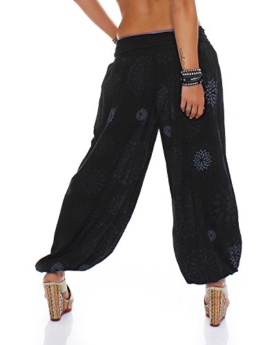 ZARMEXX Pantalones de mujer, bombachos, estilo oriental, de verano, con estampado, para el tiempo libre, talla única negro Einheitsgröße