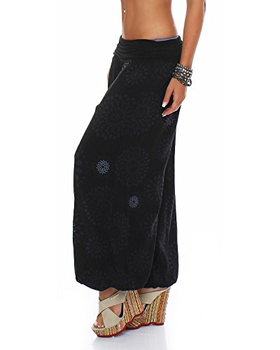 ZARMEXX Pantalones de mujer, bombachos, estilo oriental, de verano, con estampado, para el tiempo libre, talla única negro Einheitsgröße