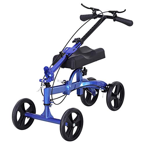 ZBYL 4 Ruedas Rodilla Scooter Andadores con Almohadilla Ortopédica del Asiento, Sistema De Frenos Y Cesta, por Lesiones En La Pierna Rota, Ayuda A Caminar Discapacitado Alternativa De Muletas - Azul