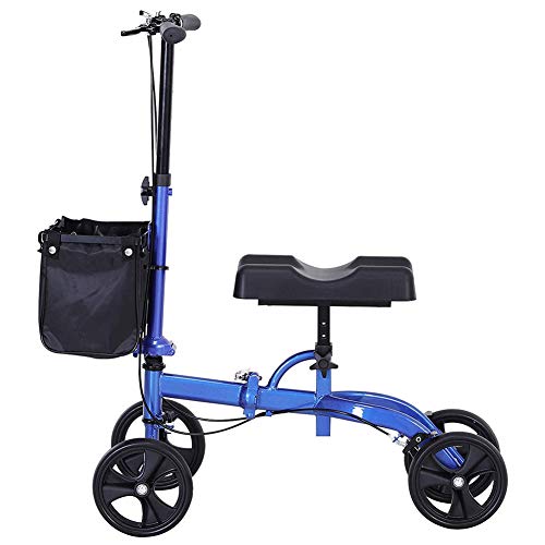 ZBYL 4 Ruedas Rodilla Scooter Andadores con Almohadilla Ortopédica del Asiento, Sistema De Frenos Y Cesta, por Lesiones En La Pierna Rota, Ayuda A Caminar Discapacitado Alternativa De Muletas - Azul