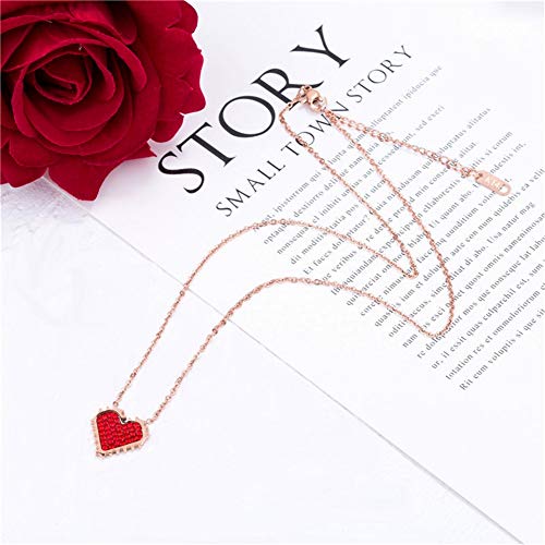 ZDHWM Colgante Pareja Mujer Joyas,Collar De Titanio, Acero, Oro Rosa, Tendencia Dorada, Rojo, Amor, Moda, Clavícula Salvaje, Collar De Cadena, Corazón