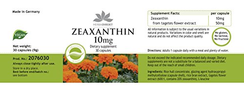 Zeaxantina 10mg – de 50mg de extracto de flor de Tagetes erecta – 30 cápsulas
