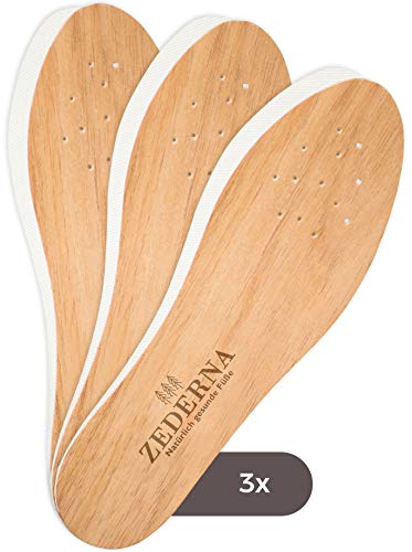 Zederna 3 pares plantillas de madera de cedro, para pies sudorosos, olor de pies/calzado. 100% natural y antibactariano. Eficaz contra hongos en pies y uñas. Plantillas frescas/uso sin calcetines 43