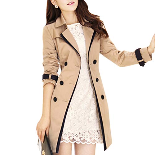 Zengbang Mujer Chaquetas Casuales de Doble Botonadura Manga Larga Abrigo de Gabardina con Cinturón (Caqui#1, Asia 3XL)
