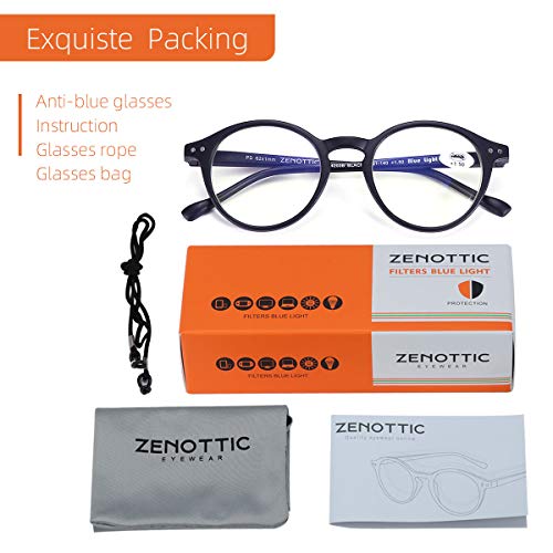 ZENOTTIC Gafas de Lectura de Bloqueo de Luz Azul Lentes Antirreflejos Gafas Retro de Ligero Marco Redondo para Hombres y Mujeres (NEGRO, 0.00x)