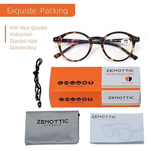 ZENOTTIC Gafas de Lectura de Bloqueo de Luz Azul Lentes Antirreflejos Gafas Retro de Ligero Marco Redondo para Hombres y Mujeres (TORTUGA, 1.00x)