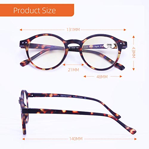 ZENOTTIC Gafas de Lectura de Bloqueo de Luz Azul Lentes Antirreflejos Gafas Retro de Ligero Marco Redondo para Hombres y Mujeres (TORTUGA, 1.00x)