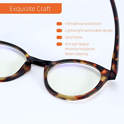 ZENOTTIC Gafas de Lectura de Bloqueo de Luz Azul Lentes Antirreflejos Gafas Retro de Ligero Marco Redondo para Hombres y Mujeres (TORTUGA, 1.50x)