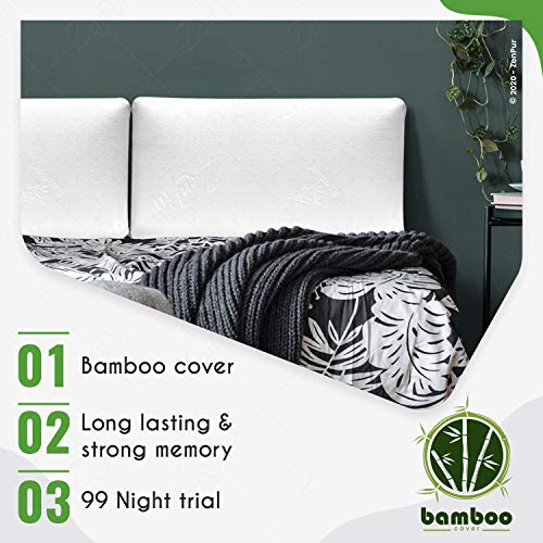 ZenPur Almohada 70 x 35 cm Cervical Viscoelástica Bambú Orgánico – Almohada Ortopédica Hipoalérgenica Firmeza Media - Almohada Anti Ácaros con Funda de Bambú
