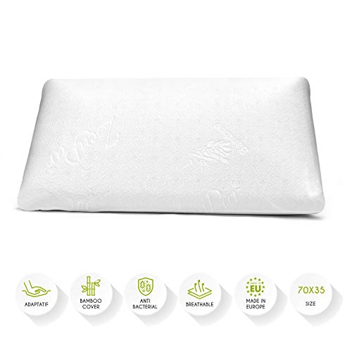 ZenPur Almohada 70 x 35 cm Cervical Viscoelástica Bambú Orgánico – Almohada Ortopédica Hipoalérgenica Firmeza Media - Almohada Anti Ácaros con Funda de Bambú