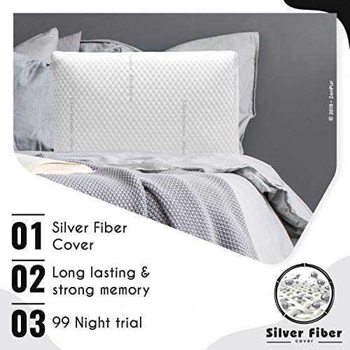 ZenPur Almohada Cervical Viscoelástica Antitranspirante [Set de 2] – Almohada Viscoelástica con Hilos de Plata Enriquecida con Carbón Activo - Almohada Memory Foam– Tamaño 40 x 60 cm