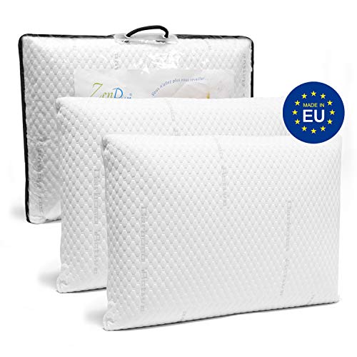 ZenPur Almohada Cervical Viscoelástica Antitranspirante [Set de 2] – Almohada Viscoelástica con Hilos de Plata Enriquecida con Carbón Activo - Almohada Memory Foam– Tamaño 40 x 60 cm