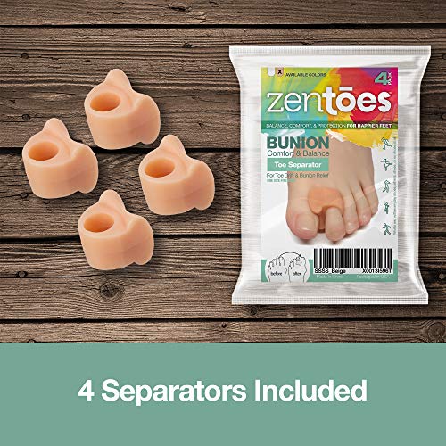 ZenToes Pack de 4 separadores de dedos y esparcidores para juanetes, dedos superpuestos y la deriva pan (Beige)