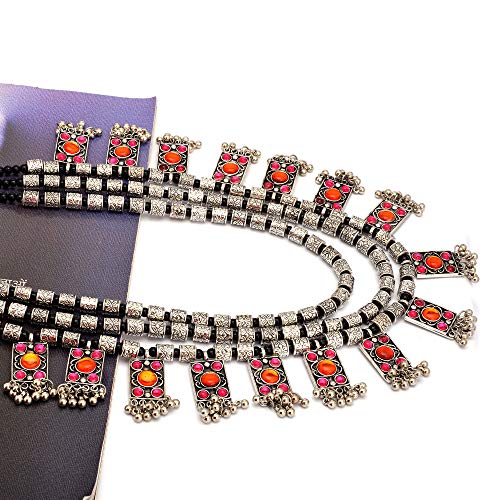 Zephyrr - Collar de Varias hebras para Mujer, Plata Alemana, Piedra Rosa/Naranja