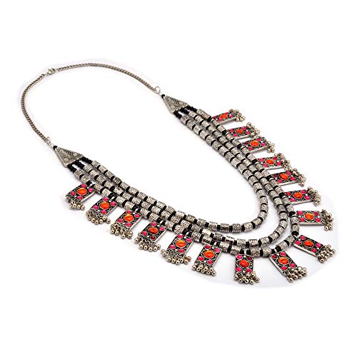 Zephyrr - Collar de Varias hebras para Mujer, Plata Alemana, Piedra Rosa/Naranja