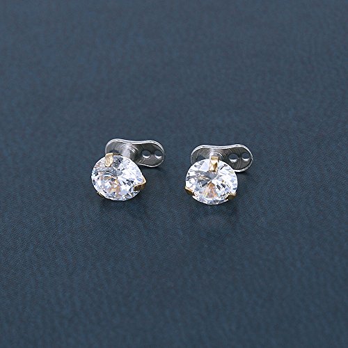 ZeSen Jewelry De Acero quirúrgico Brillante rRound Cubic Zirconia Parte Superior dérmica Ancla y Microdermals Base Perforación 14g 4 Piezas Zirconia cúbica: 3 mm