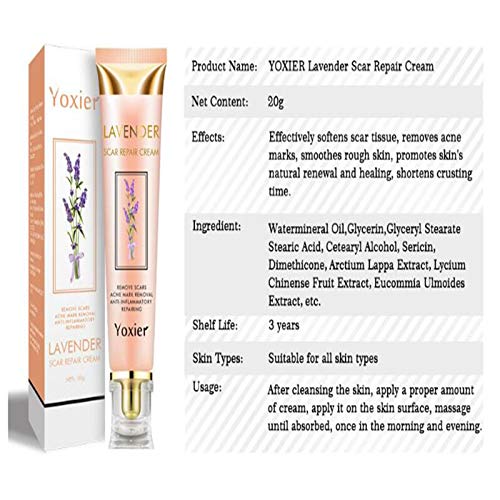 ZGBQ Crema removedora de Marcas de Estiramiento de Cicatrices de acné Crema Facial reparadora Cuidado de la Piel Aclarar, Crema reparadora de Cicatrices de Lavanda (1 Pieza)
