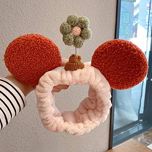 ZGHBJ Accesorios para El Cabello Flores Tridimensionales Súper Lindas En Primavera, Lávese La Cara, Venda para El Cabello, Venda Linda Diadema, Maquillaje, Felpa, Niña, Diadema-3# Orejas Grises