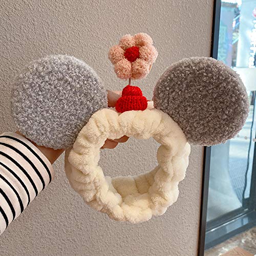 ZGHBJ Accesorios para El Cabello Flores Tridimensionales Súper Lindas En Primavera, Lávese La Cara, Venda para El Cabello, Venda Linda Diadema, Maquillaje, Felpa, Niña, Diadema-3# Orejas Grises
