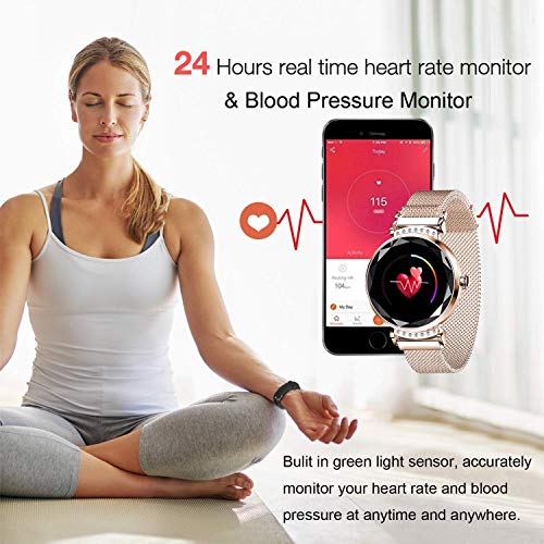 zhangjuana H2 Fitness Tracker Smart Pulsera con Herzfrequenzmesser Blutdruck-Schlafmonitor IP67 estanco Farbbildschirm Smartwatch para Las Mujeres, Oro Rosa, 18